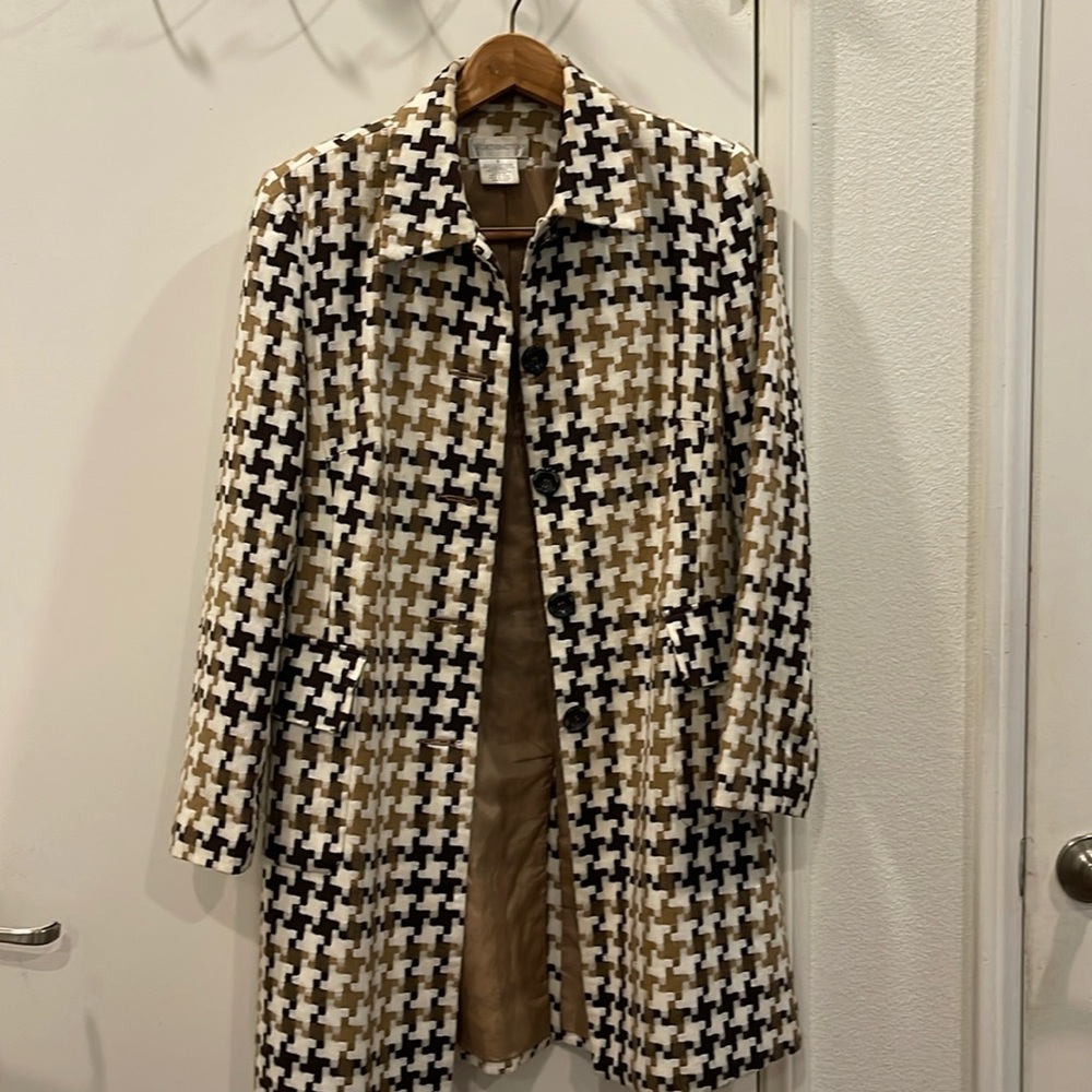 Worthington Brown and Tan Houndstooth Trench Coat